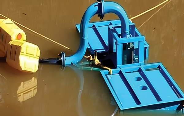 Agriculture pump pontoon floating on irrigation reservoir