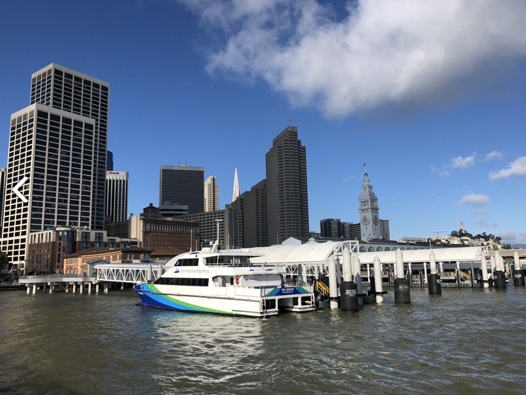 Floating ferry terminal with passenger gangway