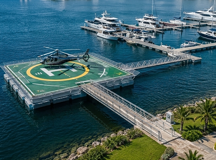 Floating heliport landing platform