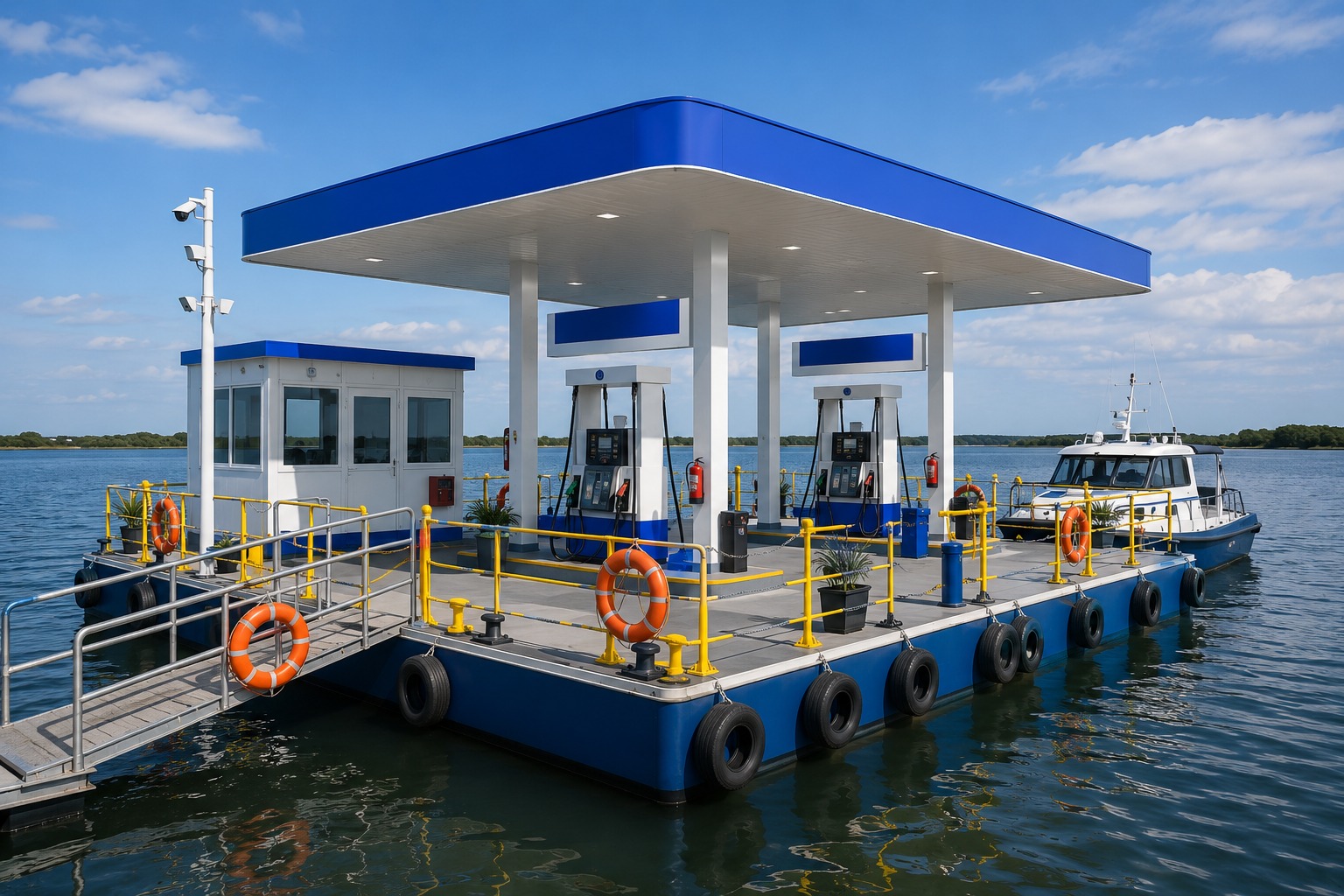 Floating petrol pump fuel dispensing station