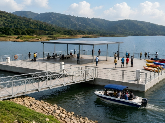 Modular floating water structure on a public waterfront